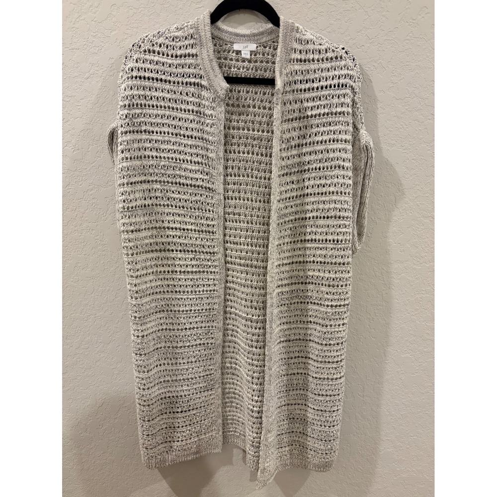 J. Jill Open Knit Longline Cardigan Vest Cream Grey Marl Sleeveless Small